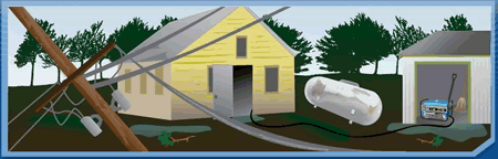 Illustration of house with various gas and power-related dangers